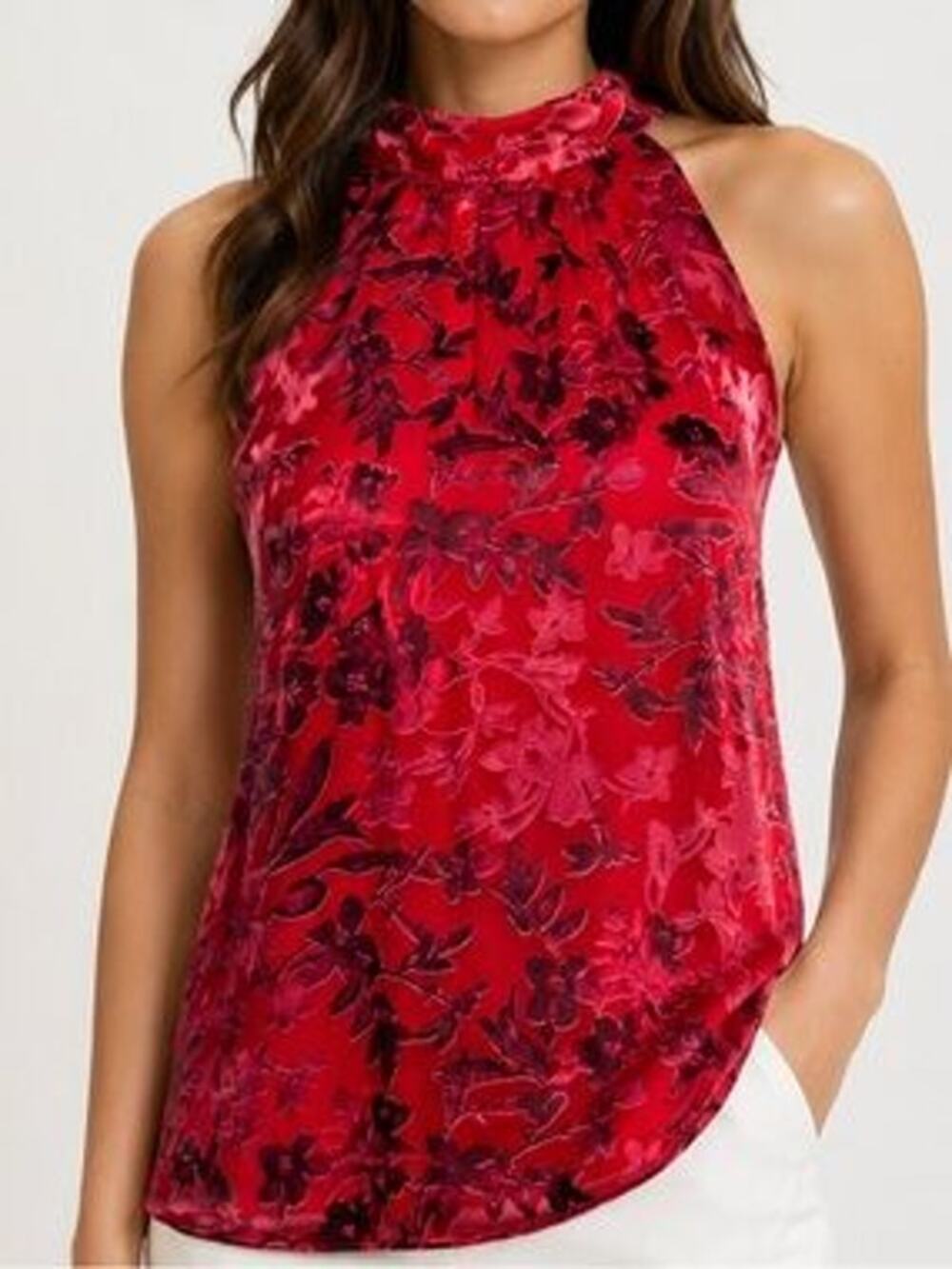 Alice + Olivia Kinsley Top Halter Silk Velvet Whimsigoth Fairy Grunge Red Size S - Picture 1 of 13